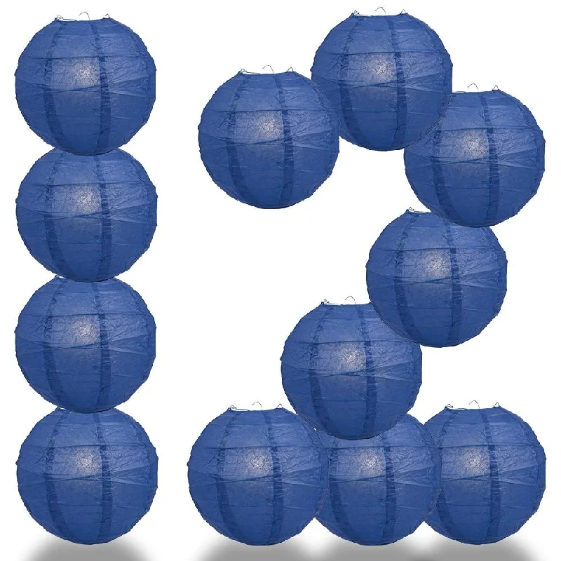 Edison light bulbs with a matte glass finishBULK PACK (12) 20" Navy Blue Round Paper Lantern, Crisscross Ribbing, Chinese Hanging Wedding & Party Decoration