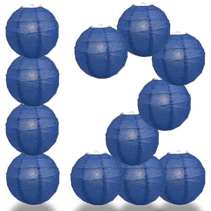 Daylight white Edison light bulbsBULK PACK (12) 16" Navy Blue Round Paper Lantern, Crisscross Ribbing, Chinese Hanging Wedding & Party Decoration