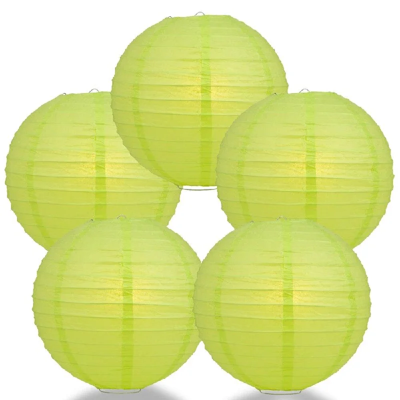 UL listed Edison light bulbs5-PACK 24" Light Lime Green Round Paper Lantern, Even Ribbing, Chinese Hanging Wedding & Party Decoration