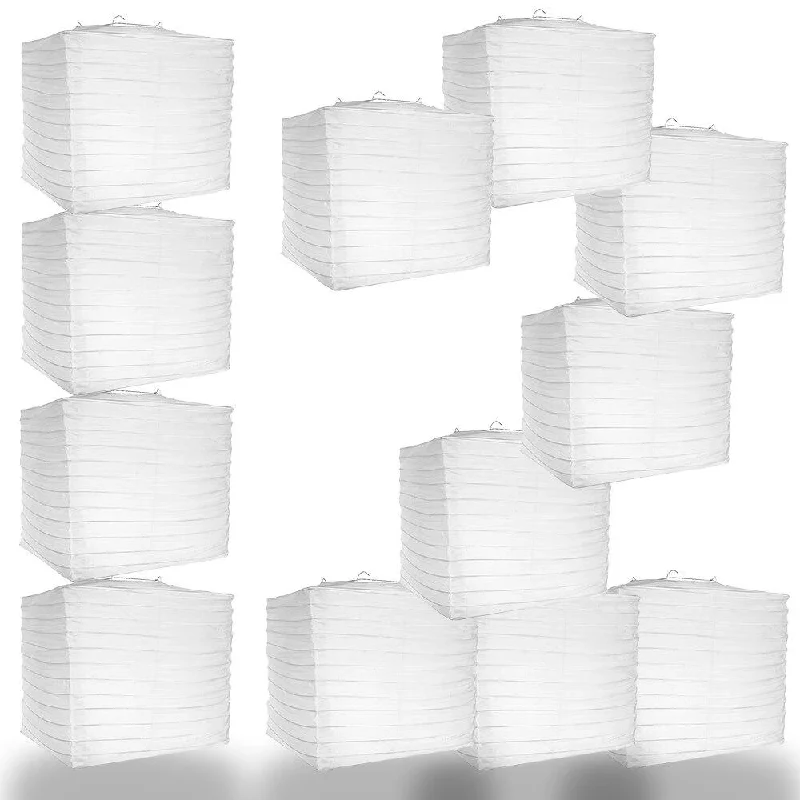 Retro Edison filament light bulbsBULK PACK (12) 10" White Shimmering Nylon Square Lantern