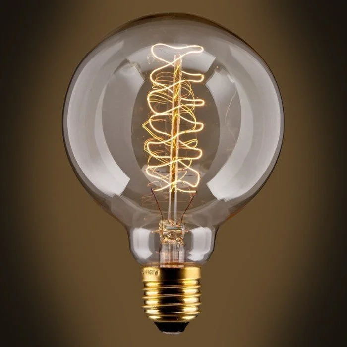 Clear glass Edison light bulbs with spiral filamentsNostalgic Globe G30 Spiral Filament Vintage Light Bulb - 40 Watt