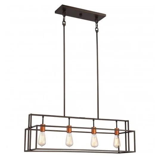 Outdoor rated Edison light bulbsBronze with copper 4-Light Island Pendant