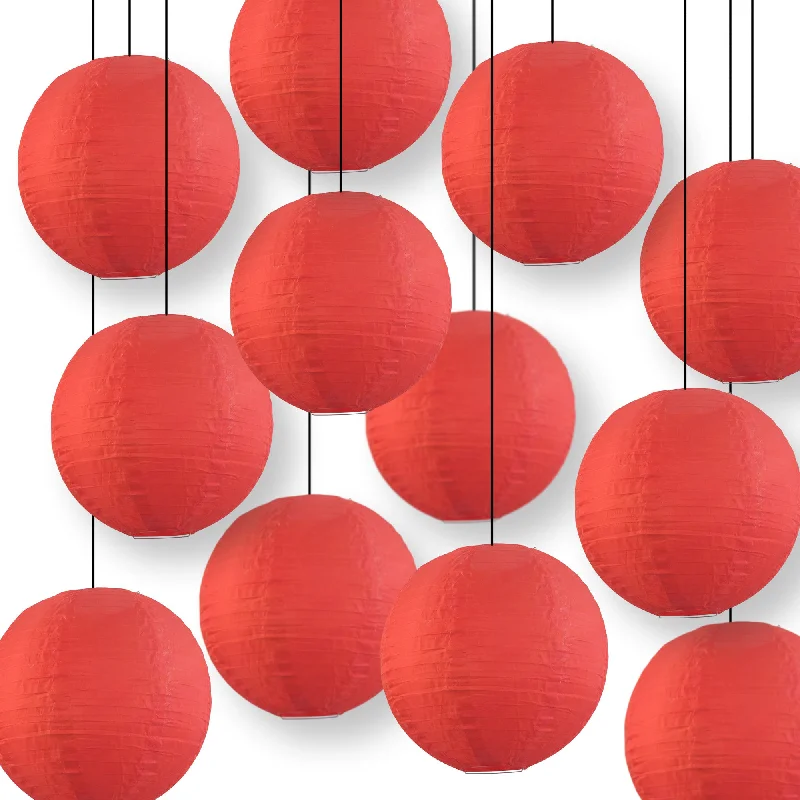 Long lifespan Edison light bulbsBULK PACK (12) 24" Red Shimmering Nylon Lantern, Even Ribbing, Durable, Hanging