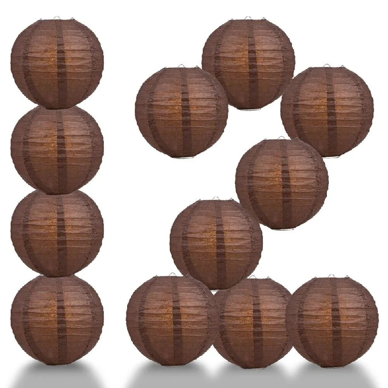 UL listed Edison light bulbsBULK PACK (12) 20" Brown Round Paper Lantern, Even Ribbing, Chinese Hanging Wedding & Party Decoration