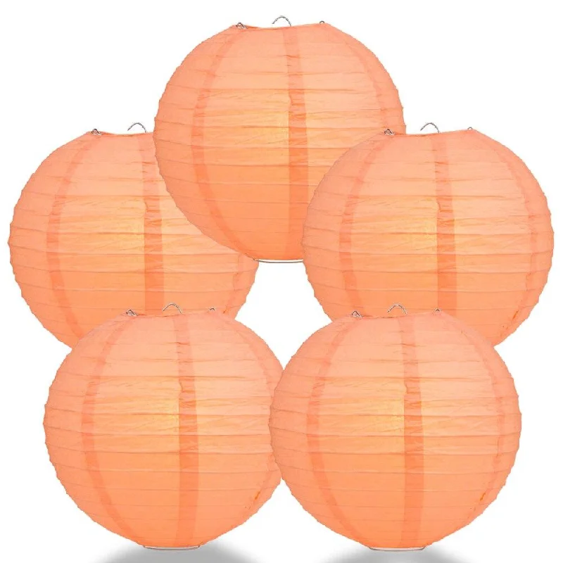 Squirrel cage filament Edison light bulbs5-PACK 24" Peach / Orange Coral Round Paper Lantern, Even Ribbing, Chinese Hanging Wedding & Party Decoration