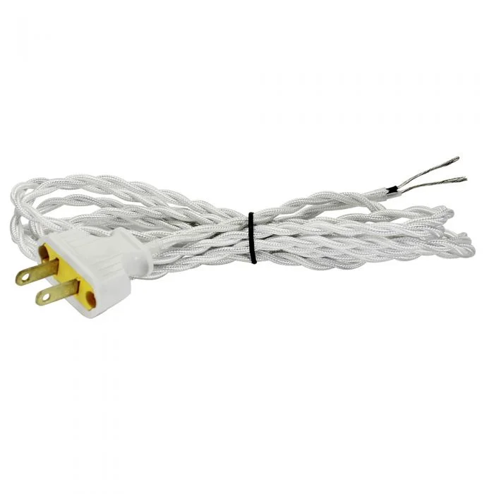 Edison style vintage light bulbsTwisted White Cloth Covered Cord with White Plug - 8 ft.