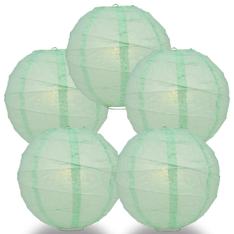 Long lifespan Edison light bulbs5-PACK 24" Cool Mint Green Round Paper Lantern, Crisscross Ribbing, Chinese Hanging Wedding & Party Decoration