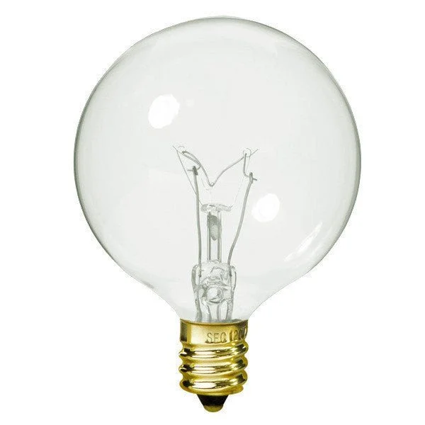 Clear glass Edison light bulbs with spiral filamentsG16.5 Globe Bulb 15W Candelabra Base - Clear