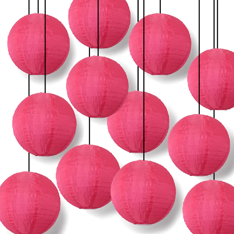 Replaceable filament Edison light bulbsBULK PACK (12) 14" Hot Pink Shimmering Nylon Lantern, Even Ribbing, Durable, Hanging