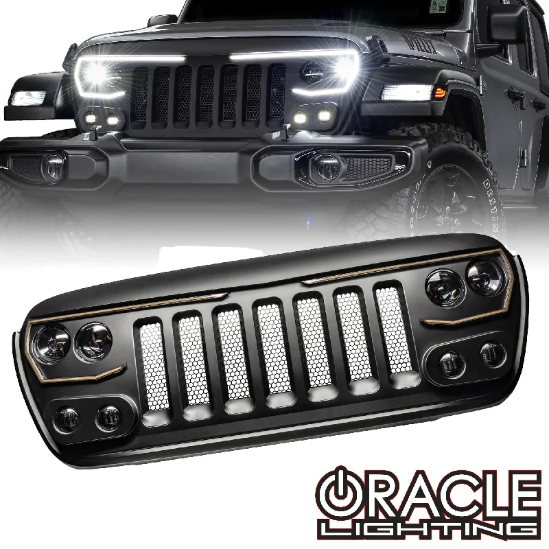 White track lighting for a clean lookORACLE Lighting VECTOR™ Pro Series II Full LED Grill for the Jeep Wrangler JL / Gladiator JT