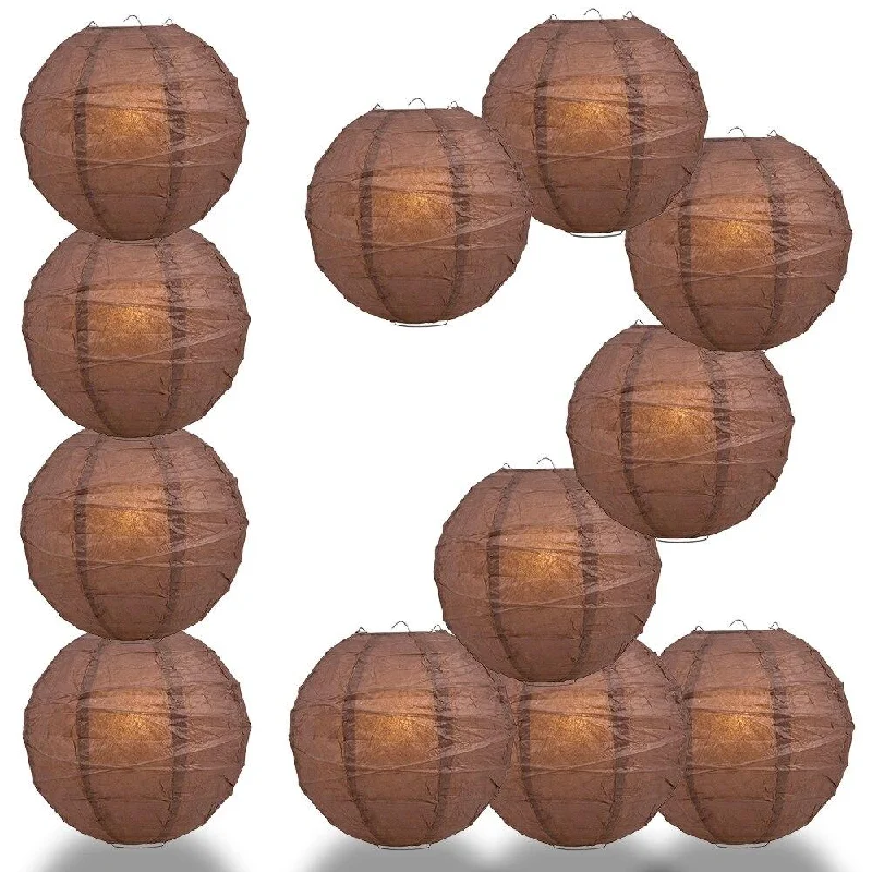 Antique Edison light bulbs with carbon filamentsBLOWOUT BULK PACK (12) 24" Brown Round Paper Lantern, Crisscross Ribbing, Chinese Hanging Wedding & Party Decoration