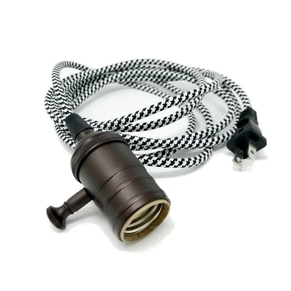 Edison light bulbs for commercial spacesBlack & White Cloth Cord Pendant with Bronze Dimmer Socket