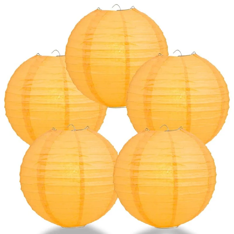 Replaceable filament Edison light bulbsBULK PACK (12) 24" Papaya Round Paper Lantern, Even Ribbing, Chinese Hanging Wedding & Party Decoration