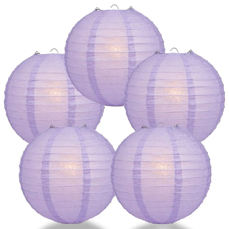 E26 Edison light bulbs with warm glow5-PACK 20" Lavender Round Paper Lantern, Even Ribbing, Chinese Hanging Wedding & Party Decoration