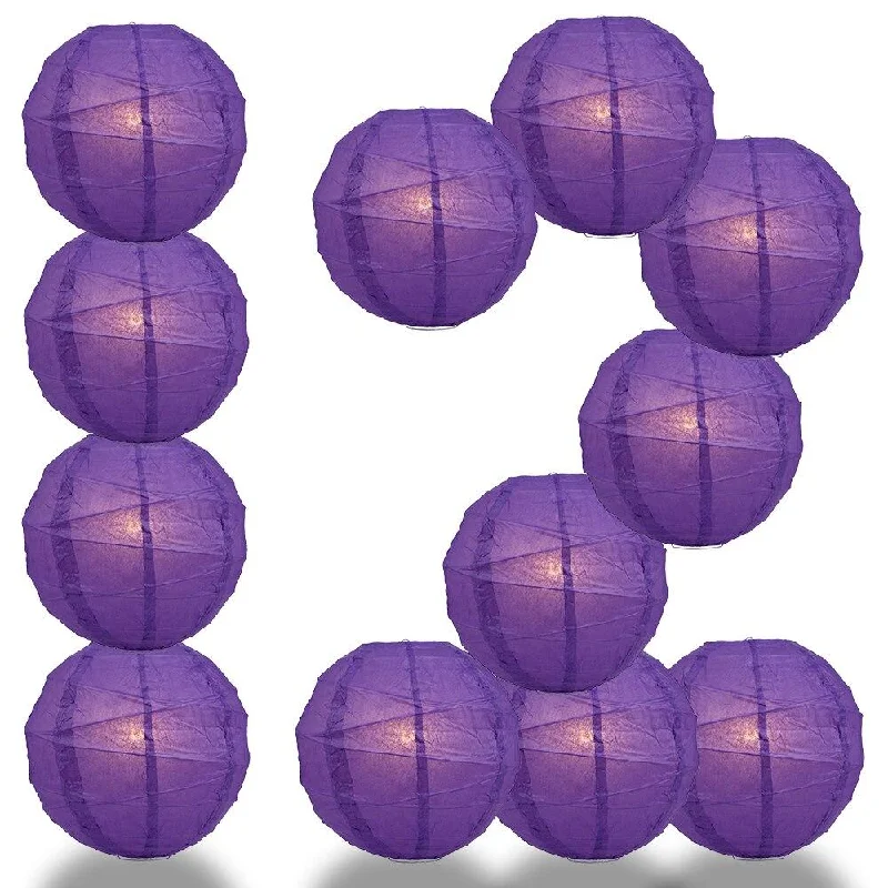 Soft white Edison light bulbsBULK PACK (12) 16" Royal Purple Round Paper Lantern, Crisscross Ribbing, Chinese Hanging Wedding & Party Decoration