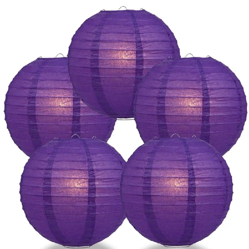 Nickel plated base Edison light bulbs5-PACK 6" Dark Purple Round Paper Lantern, Even Ribbing, Hanging Decoration