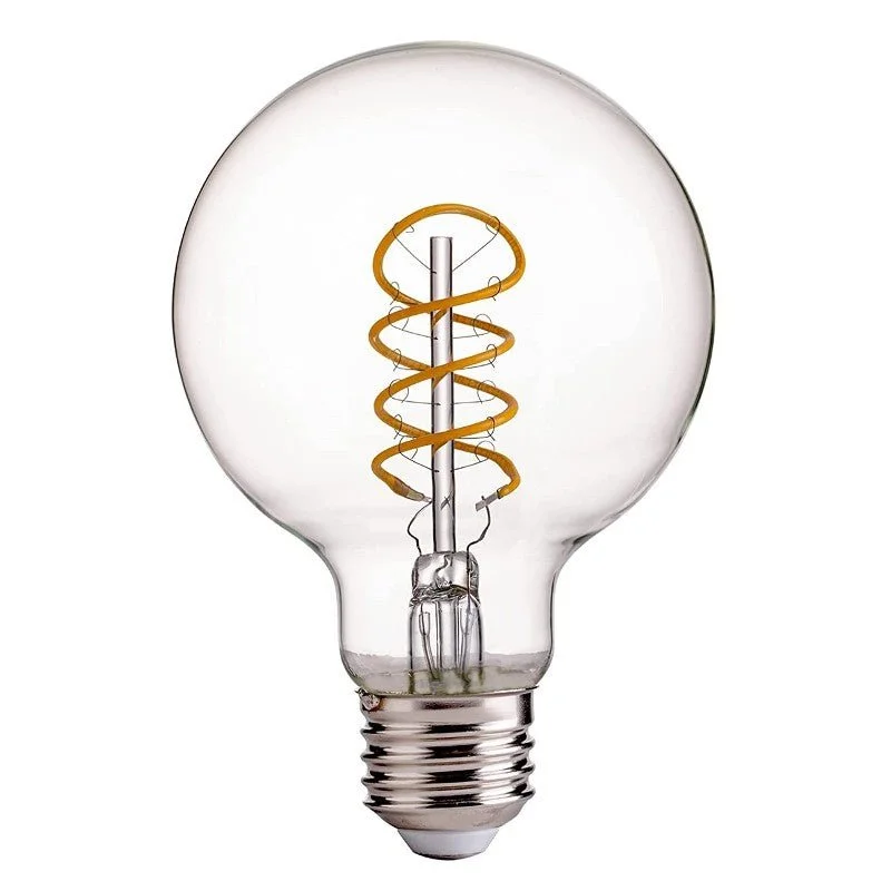 Decorative Edison light bulbs for restaurantsCurved LED Spiral Filament Edison Glob Bulb - 4 Watt - 2200K- Clear