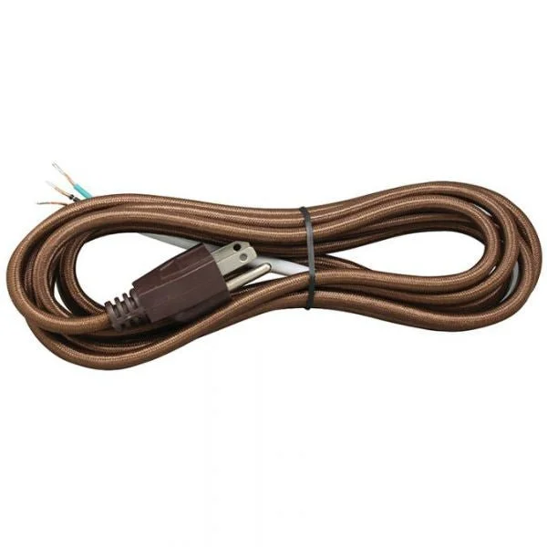 Edison globe light bulbsBrown Cloth Covered Cord with molded Plug - 3 Conductor - 11 ft.