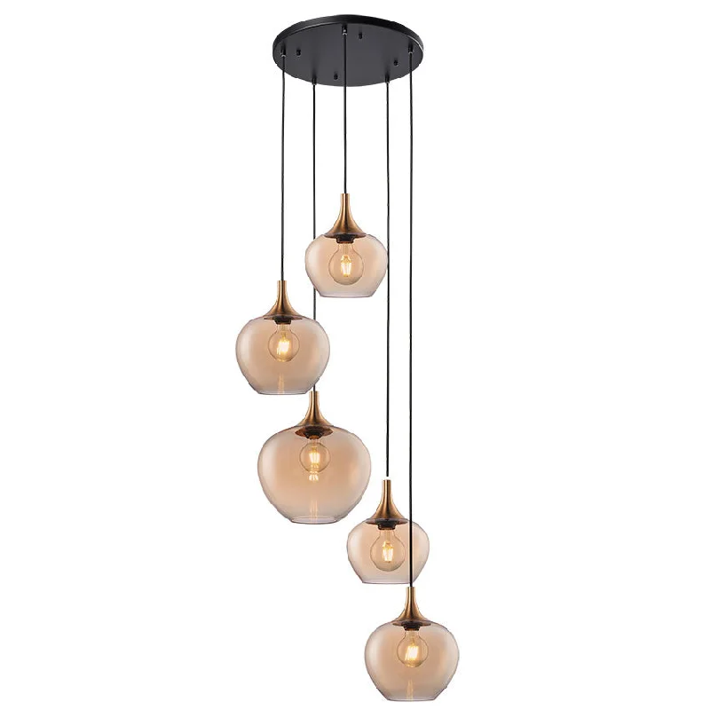 Track lighting for illuminating walkwaysBerkley 5Lt Cluster Pendant E27 Amber/Black