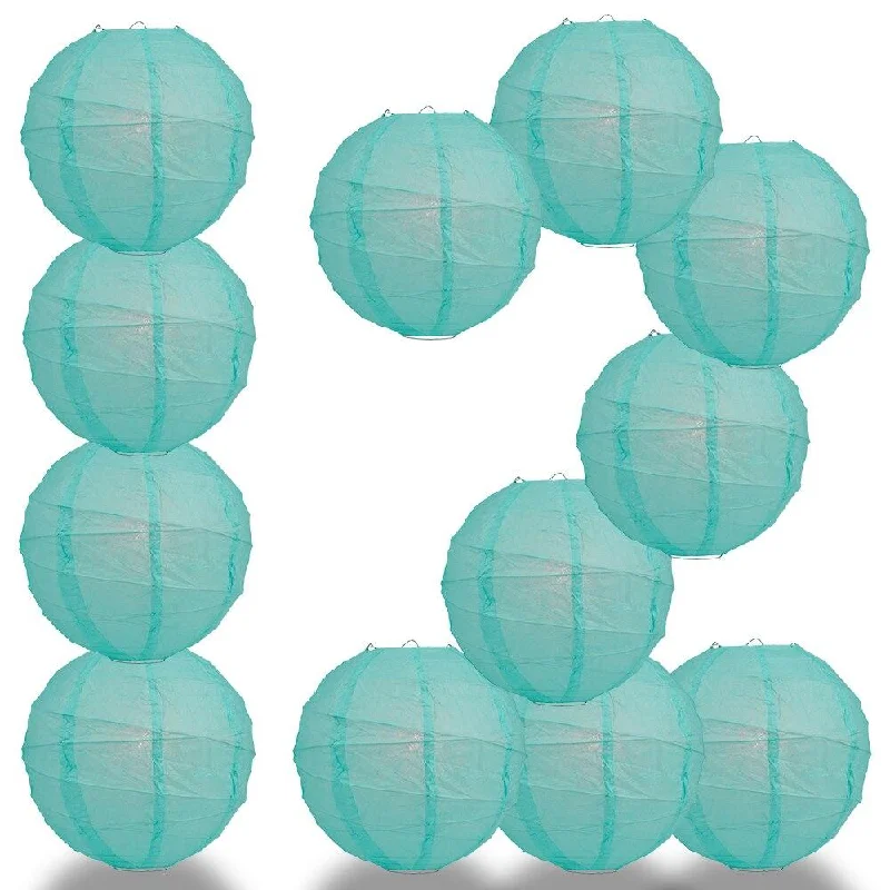 Soft white Edison light bulbsBULK PACK (12) 24" Water Blue Round Paper Lantern, Crisscross Ribbing, Chinese Hanging Wedding & Party Decoration