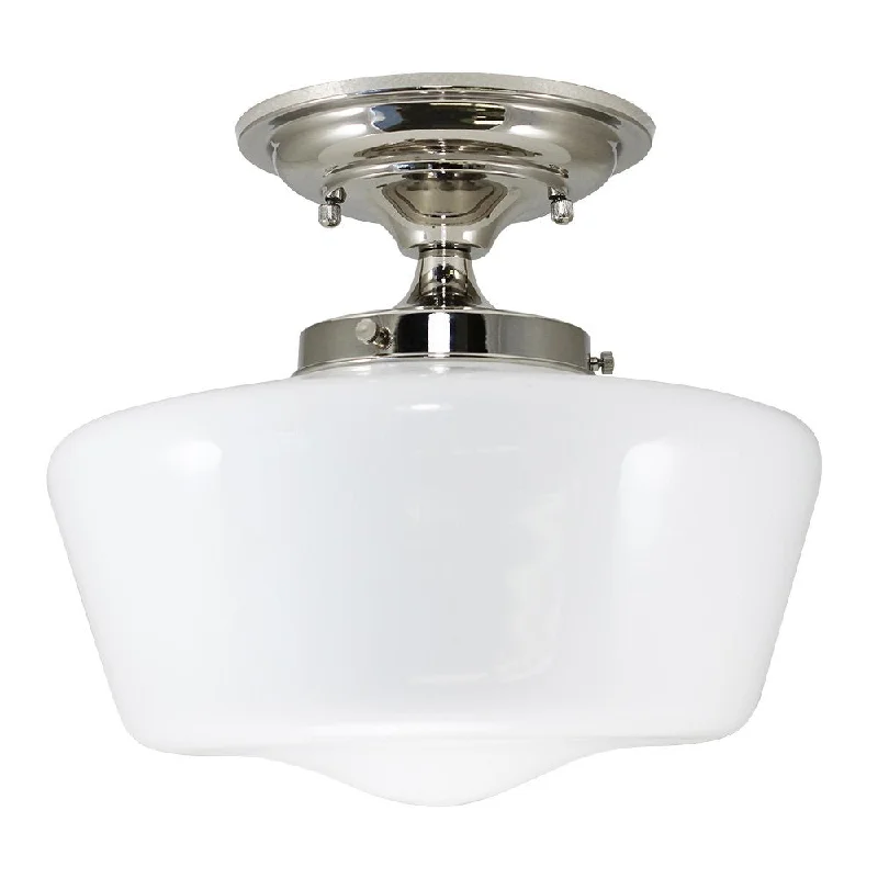 Edison light bulbs with a matte glass finishSchoolhouse Polished Nickel Finish Fixture