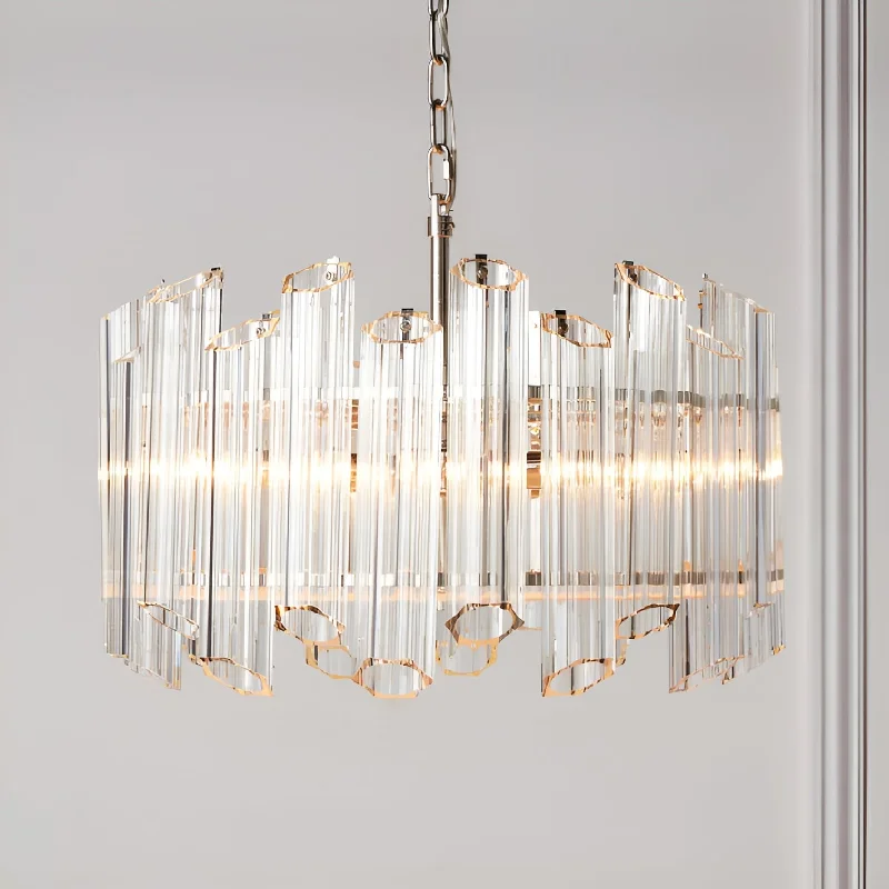 Chandeliers with Frosted Glass for a Softer Light DiffusionChandeliers with Frosted Glass for a Softer Light Diffusion22 Inches Wide Ryder Chandelier Round Multi-Faceted Crystal Waterfall Chandelier