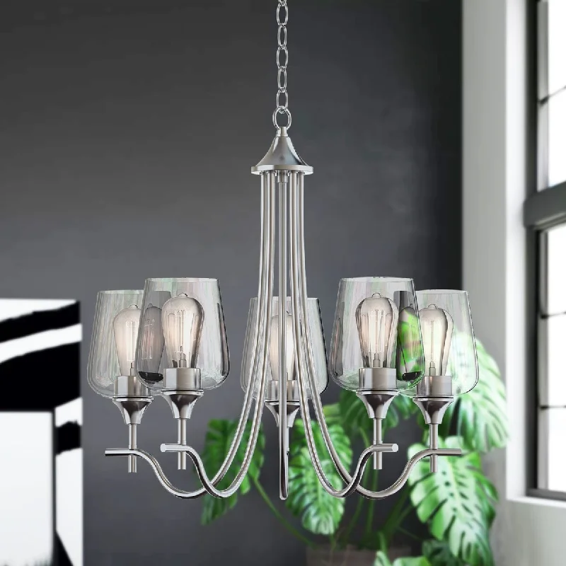 Bohemian - Style Beaded Chandeliers for Eclectic DecorBohemian - Style Beaded Chandeliers for Eclectic Decor5-Light Modern Farmhouse Linear Sputnik Chandelier with Clear Glass Shade