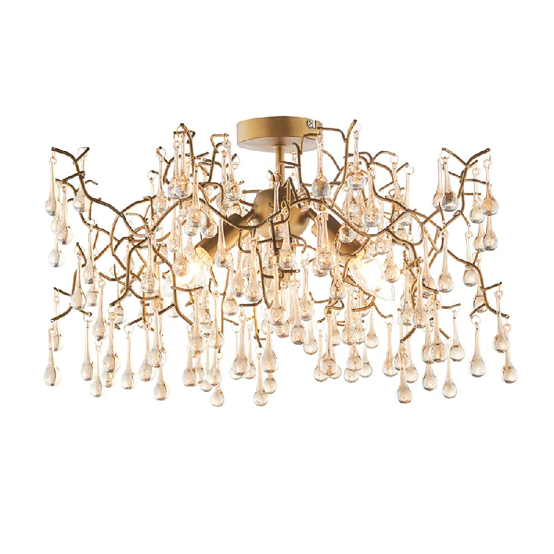 Bohemian - Style Beaded Chandeliers for Eclectic DecorBohemian - Style Beaded Chandeliers for Eclectic DecorChampagne Lustre Glass Teardrop Semi-Flush Ceiling Light With Aged Gold Metalwork - ID 11138