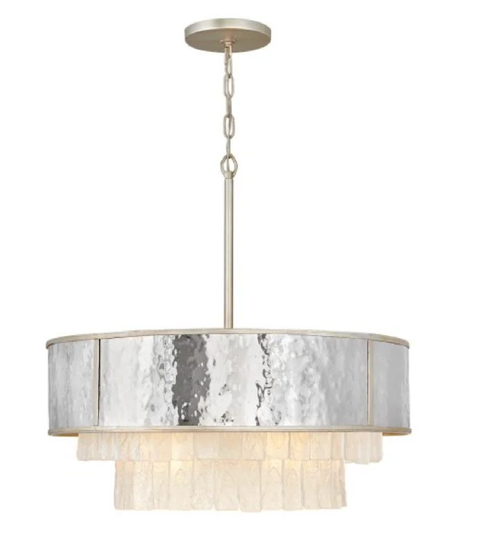 Small Chandeliers for Compact RoomsSmall Chandeliers for Compact RoomsREV Opulent Hammered Stainless Steel & Textured Glass Eight Lamp Chandelier - ID 12486