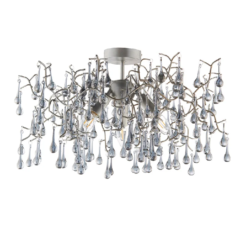 Ceiling - Mounted Chandeliers for Standard CeilingsCeiling - Mounted Chandeliers for Standard CeilingsSmoked Glass Teardrop Semi-Flush Ceiling Light With Aged Silver Metalwork - ID 11140