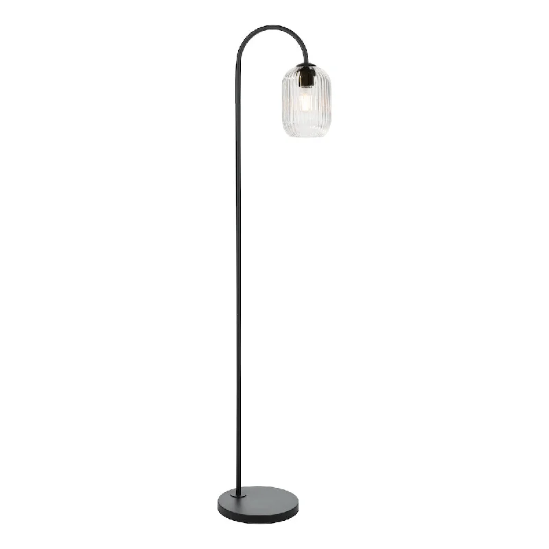 Smart Floor Lamp with Voice Control and Bluetooth ConnectivitySmart Floor Lamp with Voice Control and Bluetooth ConnectivityDar Idra Floor Lamp Matt Black and Clear Ribbed Glass