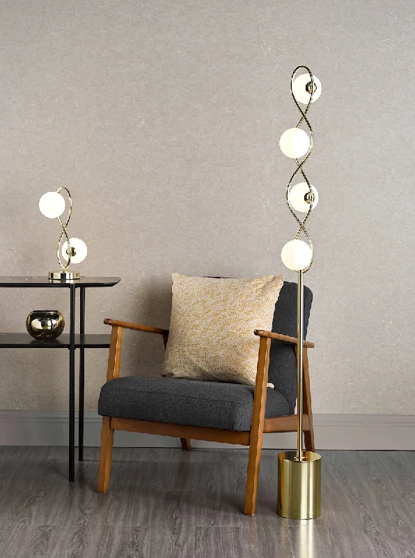 Industrial Style Floor Lamp with Exposed Bulbs for Loft ApartmentsIndustrial Style Floor Lamp with Exposed Bulbs for Loft ApartmentsDar Lysandra 4 Light Floor Lamp Polished Gold and Opal Glass