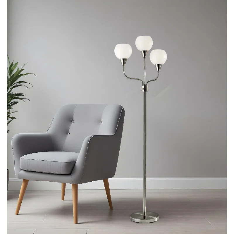  Way Switch Floor Lamp for Multiple Light Intensity LevelsHomeRoots 66" Silver Three Light Tree Floor Lamp With White Bowl Shades - 65.5 X 31 X 33