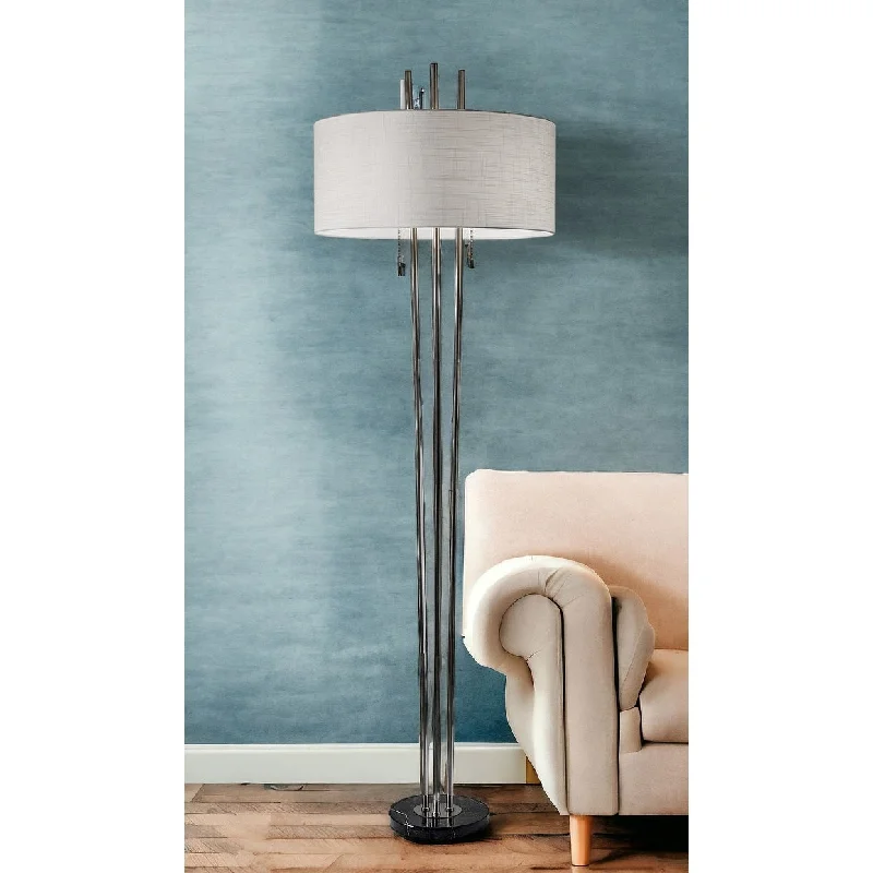 Metal Floor Lamp with a Matte Black Finish for a Sleek LookMetal Floor Lamp with a Matte Black Finish for a Sleek LookHomeRoots 71" Two Light Three Pole Floor Lamp With White Fabric Drum Shade - 71 X 22 X 22