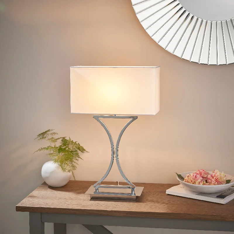 Smart Floor Lamp with Voice Control and Bluetooth ConnectivitySmart Floor Lamp with Voice Control and Bluetooth ConnectivityCascade 1Lt Indoor Table Lamp In Chrome Plate & White Fabric Finish