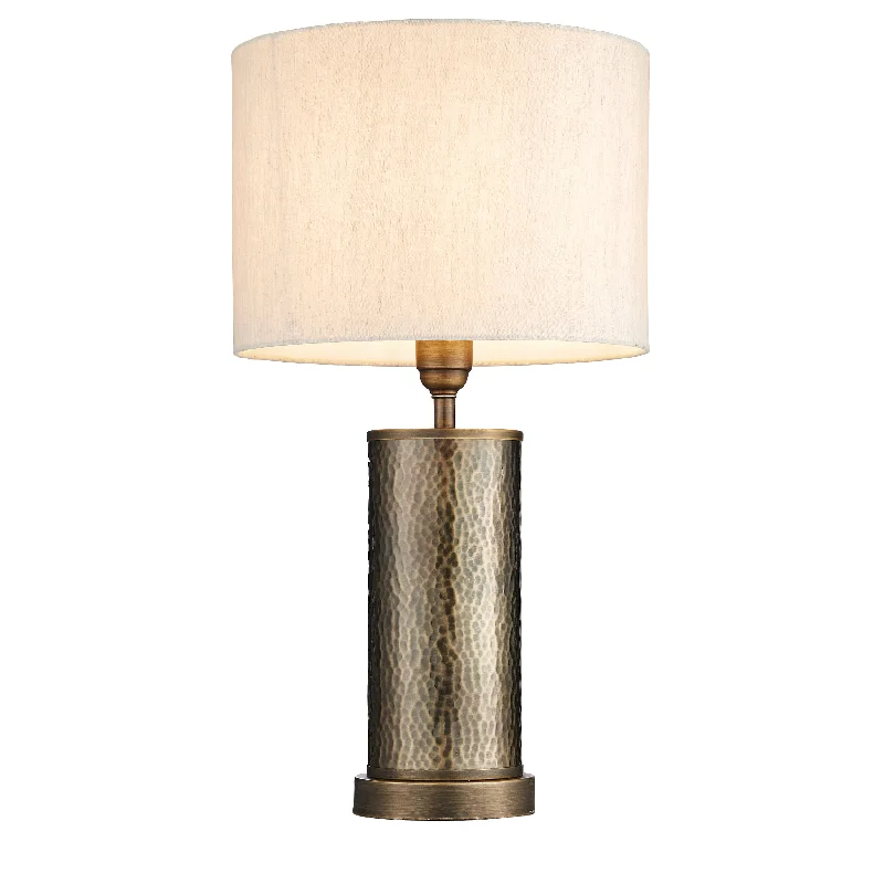 Glass Floor Lamp with Frosted Shades for Soft Diffused LightIndigo 1Lt Indoor Table Lamp In Hammered Bronze Plate & Natural Linen Mix Fabric Finish