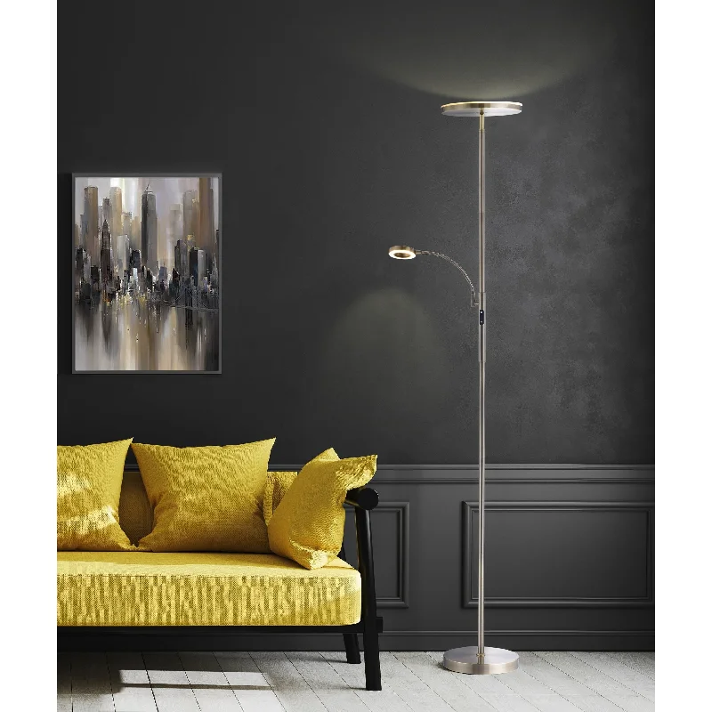 Wood Floor Lamp with Natural Grain for a Warm and Organic FeelWood Floor Lamp with Natural Grain for a Warm and Organic FeelSlim LED Torchiere Floor Lamp with Reading Light, Remote Antique Brass - 70