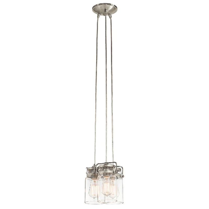 Japanese - Inspired Ceiling Lights with Shoji - Screen - like DiffusersAldgate Three Light Brushed Nickel Pendant - ID 8160