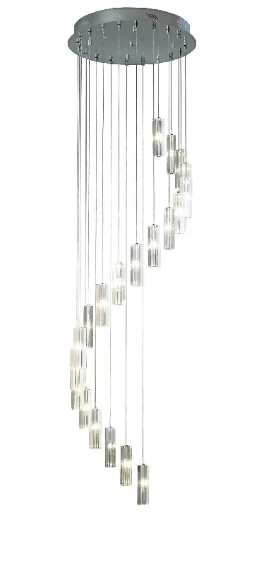 Bohemian Ceiling Lights with Beads, Tassels, and Colorful GlassKew Polished Chrome and Crystal 20 Light Cluster Pendant - ID 6192