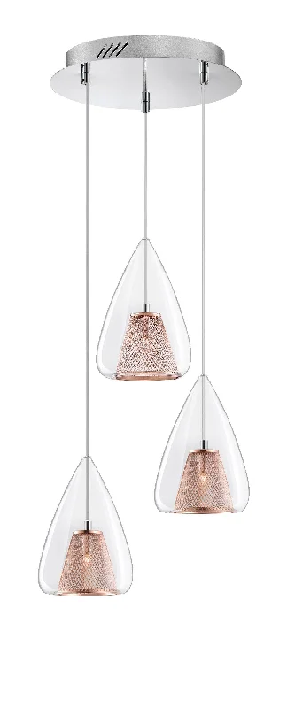 Japanese - Inspired Ceiling Lights with Shoji - Screen - like DiffusersCopper Mesh and Glass 3 Lamp Multi Pendant - ID 6998