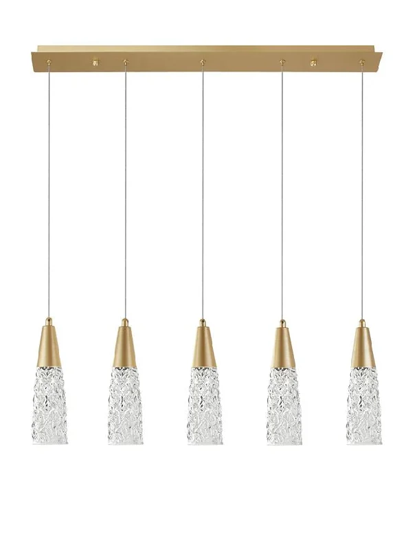 Indian - Themed Ceiling Lights with Intricate Filigree and Mirror WorkChandeliers with Sputnik - Style Design for a Retro VibeKOV Clear Structured Glass & Brushed Gold Linear Bar Pendant - ID 10553