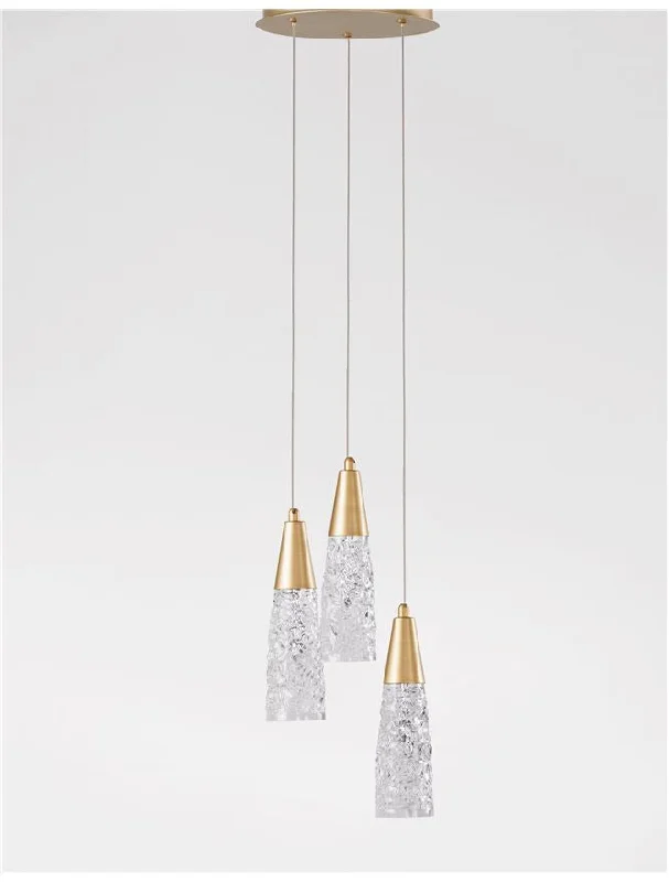 Contemporary Ceiling Lights with Unique, Abstract ShapesChandeliers for Christmas Decorations to Add Festive SpiritKOV Clear Structured Glass & Brushed Gold Multi Drop Pendant - ID 10551