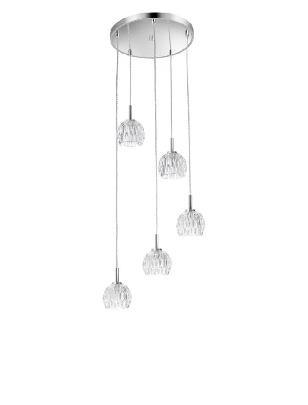 Mid - Century Modern Ceiling Lights with Simple, Sleek LinesBudget - Friendly Chandeliers for Student ApartmentsLAR Clear Glass & Chrome Aluminium 5 Light Multiple Drop Pendant - ID 10565