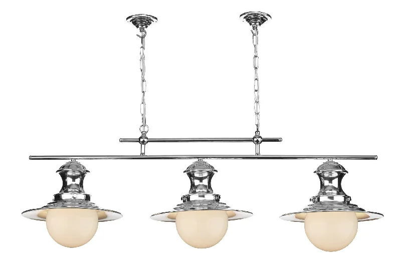 Tropical - Themed Ceiling Lights with Palm - Leaf Shapes and Rattan WrapsStation Polished Chrome and Glass Triple Pendant - ID 3748