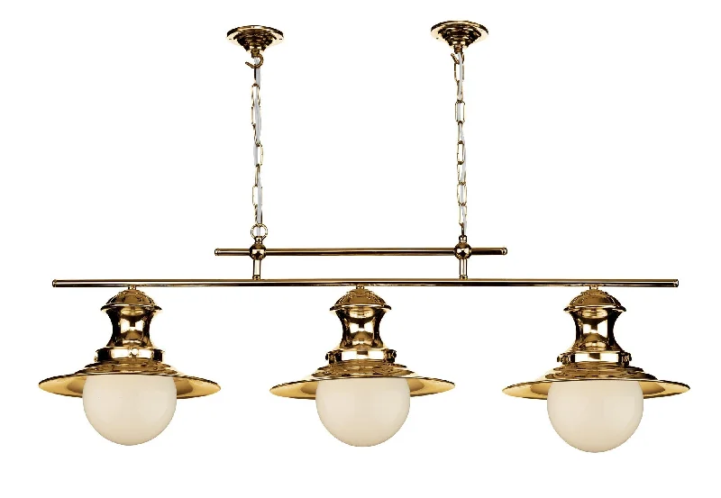 Industrial Style Ceiling Lights with Exposed Bulbs and Metal CagesStation Polished Copper and Glass Triple Pendant - ID 3749