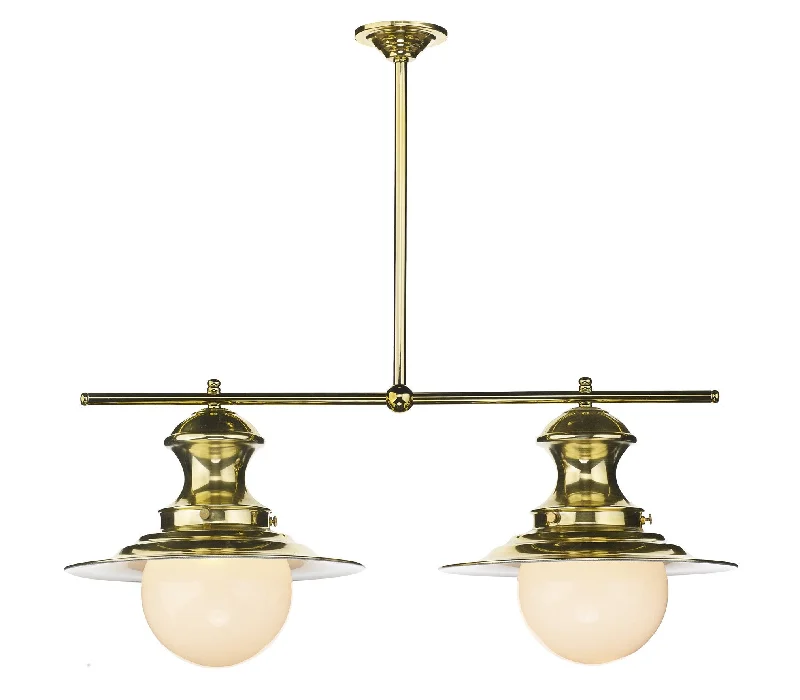 Metal Ceiling Lights in Brass, Copper, Stainless Steel, and IronStation Polished Brass and Glass Double Pendant - ID 3743