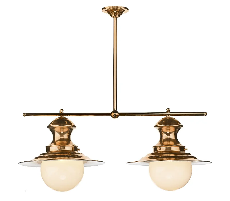 Art Deco Ceiling Lights with Geometric Patterns and Metallic FinishesStation Polished Copper and Glass Double Pendant - ID 3745