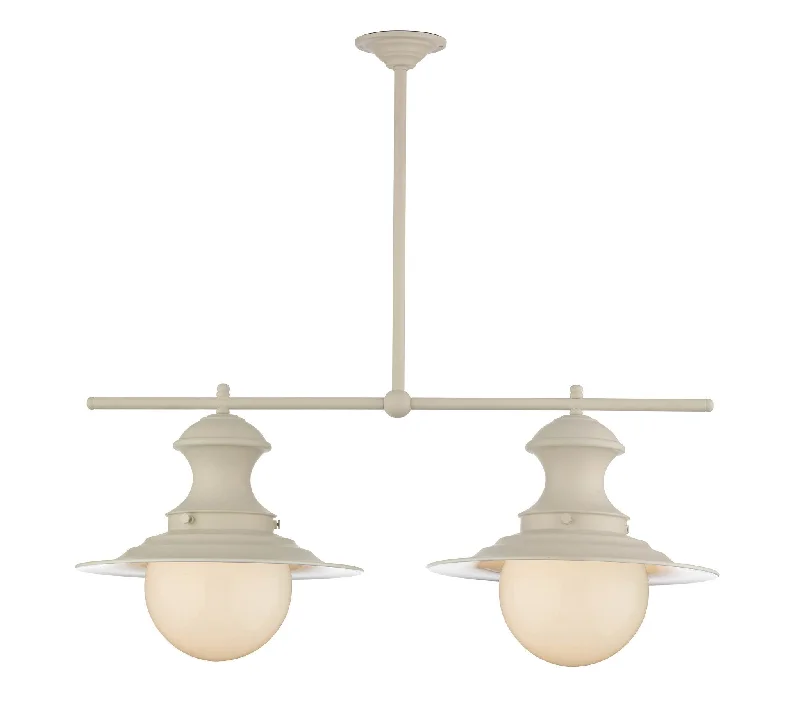 Mediterranean - Style Ceiling Lights with Terra - Cotta and Ceramic DetailsStation Cream and Glass Double Pendant - ID 3742